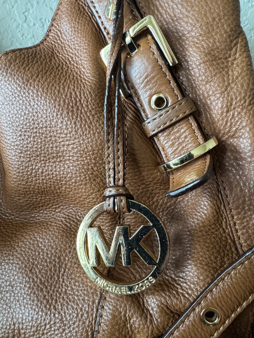 Michael Kors Brown Pebbled Leather Shoulder Bag Large Tote Purse MK - Picture 4 of 7